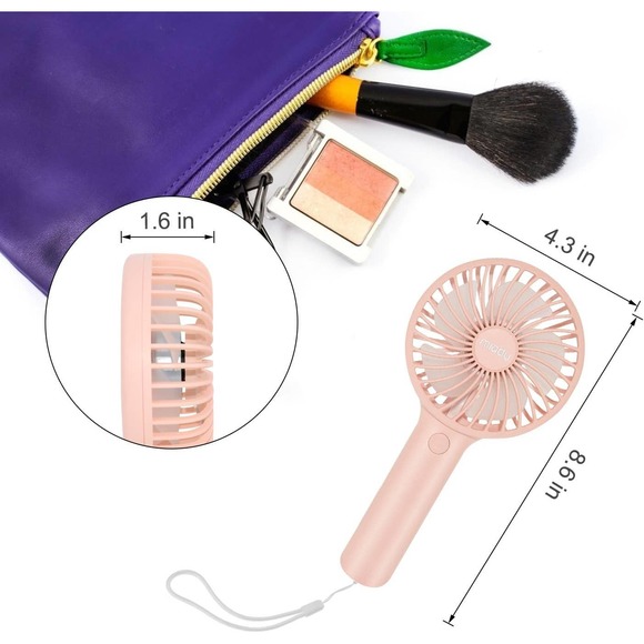 Portable Handheld Fan 3 Speed Mini USB - 7-20 Hours Runtime - Cream Blue + Pink - Picture 7 of 12